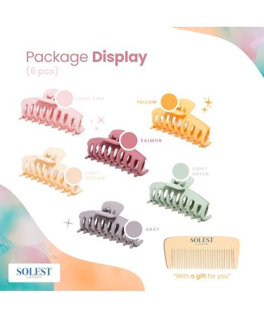 Solest London Hair Claw Clips - Pack of 6 Claw Clip for Women and Girls - 6 Trendy Coloured Claw Clip - 4.3 inch - Hair Claw Clips for all Hair with a hair comb gift (Pastel Matte) - Buy Online on GoSupps.com