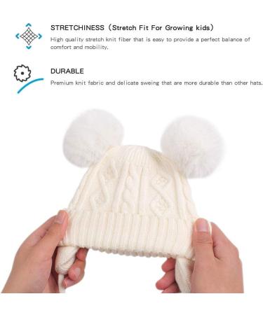 XIAOHAWANG Warm Kids Beanie | Winter Knitted Baby Hat for Boys Girls | Infant Toddler Toque with Pompom | 6-24 Months | White - Buy Online on GoSupps.com