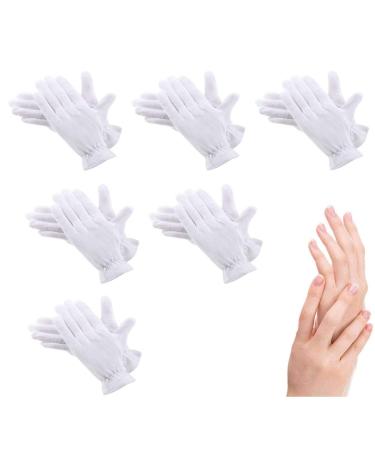 100% Cotton Gloves for Eczema 6 Pairs White Cotton Moisturizing Gloves Over Night Bedtime | Cosmetic Inspection Premium Cloth Quality | Dry Sensitive Irritated Skin Spa Therapy Secure Wristband