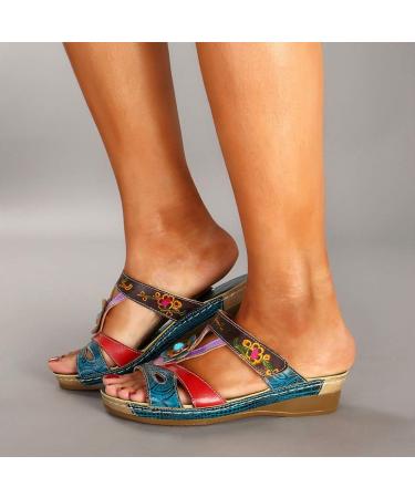Stylish Women's Ethno-Style Sandals - Comfortable Wedge Heel Flip-Flops for Indoor & Outdoor | Waterproof Flower Design - Size 37 EU - Buy Online on GoSupps.com