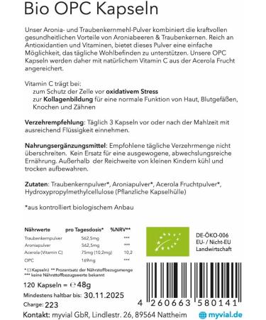 Bio OPC Grape Seed & Aronia Powder Capsules - 120 Vegan 420mg - Organic Vitamin C from German Grapes - Buy Online on GoSupps.com
