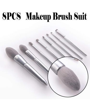 Premium 8PCS Eyebrow & Eyeshadow Makeup Set - Silver Wooden Brushes for Flawless Foundation Application | Shop Internationally - Buy Online on GoSupps.com