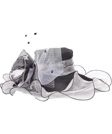 Women's Kentucky Derby Hat - Organza Two-Way Wear with Flower Accent - Black/White (Medium) - Buy Online on GoSupps.com