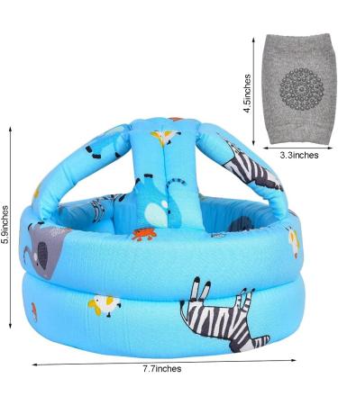 Baby Head Protector & Knee Pads Set for Crawling & Walking - Blue Zoo Design (6-36 Months) - Buy Online on GoSupps.com