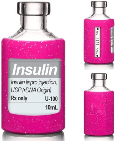 Sugar Medical Insulin Vial Protective Sleeve. Silicone Cover to Protect Your Insulin Vial from Breaking. Fits 10ml Insulin Brands. (Glitter Pink)