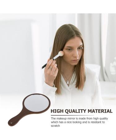 Beaupretty Handheld Makeup Mirror with Yellow Wood Handle - Portable Retro Vanity Pocket Mirror for Women - Outdoor Travel Mirror - 29.7x16.7cm - Buy Online on GoSupps.com
