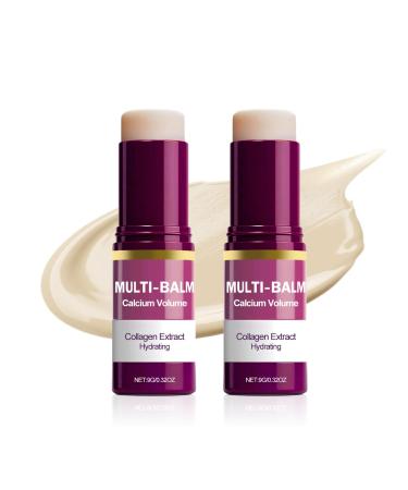 BlueBouff Calcium Multi Balm Calcium Volume Multi Balm Wrinkle Core Stick Anti-aging Hydrating Almond & Vitamin E for Eyes Neck Face for All Skin Types 2PCS