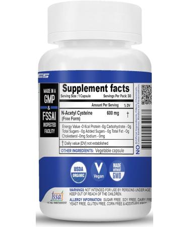 NAC 600mg - N-Acetyl L-Cysteine Supplement | 30 Capsules for Health & Wellness - International Shipping Available - Buy Online on GoSupps.com
