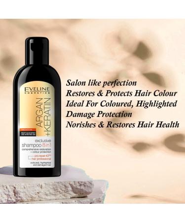 Eveline Cosmetics Argan + Keratin 8-in-1 Shampoo - Nourishing Hair Care | 5.07 fl oz/150 ml - Buy Internationally - Buy Online on GoSupps.com