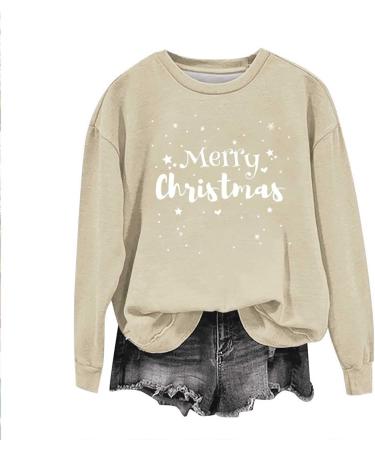 Yihaojia Christmas Plus Size Long Sleeve Shirt Women Merry Christmas Letter Print T Shirt Tops Xmas Tees Blouse Tunic Tops Khaki#14 6X-Large - Buy Online on GoSupps.com