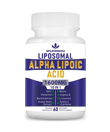 Liposomal Alpha Lipoic Acid 1600mg per Serving ALA Supplement for Antioxidant Health Energy and Metabolism-Gluten Free & GMO 60 Capsules