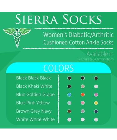 Sierra Socks Diabetic Hi-Ankle Cotton Socks - Ribbed & Wide Calf, Arthritic Cushioned, Arch Support - Blue Atoll/Golden/Grape - Buy Online on GoSupps.com