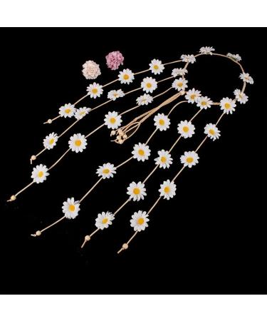 Sunflower Headband Daisy Hair Accessories Flower Crown Sunflowers Hair Beach Boho Hairband Adjustable Tassel Hair Wreath Flowers Hair Bands Women Cosplay Costume (White) - Buy Online on GoSupps.com