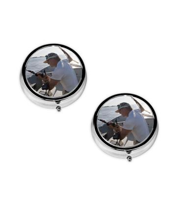 (Fishing Rod) Round Pill Box 3 Compartment Pill Box Mini Decorative Pocket Purse Portable Travel Medicine Tablet Vitamin Holder Organizer Pill Case