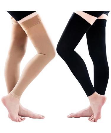 MEDICAL COMPRESSION STOCKINGS 10-20 mmHg FOR WOMEN AND MEN THIGH HIGH FOOTLESS SOCKS VARICOSE VEIN SUPPORT CIRCULATION PLUS SIZE IMPROVED CIRCULATION SWELLING S BEIGE