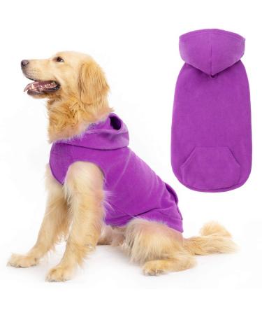 EXPAWLORER Fleece Basic Dog Hoodie with Pocket, Soft and Warm Dog Sweater with Leash Hole or O-Ring, Dog Cold Weather Clothes, Winter Coat for S-XXL Dogs X-Large (Pack of 1) Purple