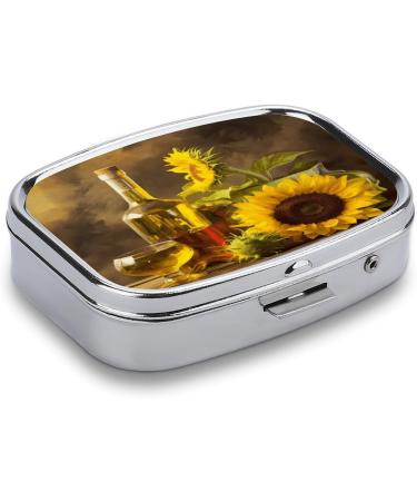 Shop Decorative Metal Pill Box with Yellow Sunflower Print - 2 Compartment Portable Organizer for Medicine | Ideal for Pocket or Purse - International Shipping Available - Buy Online on GoSupps.com