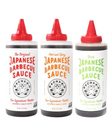 Bachan's - Three Pack Sauce Bundle - The Original Japanese Barbecue Sauce 17 Ounces | Hot and Spicy Japanese Barbecue Sauce 16 Ounces | Yuzu Japanese Barbecue Sauce 17 Ounces