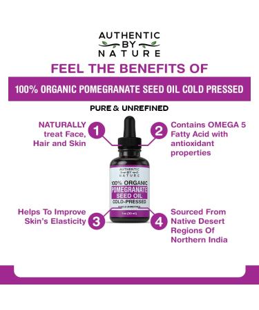 Organic Pomegranate Seed Oil - 100% Pure Cold Pressed Essential Oil for Skin and Hair. Unclog Pores, Remove Acne, Nourish Scalp. Natural Antioxidant Moisturizer for Men and Women - 1oz - Buy Online on GoSupps.com