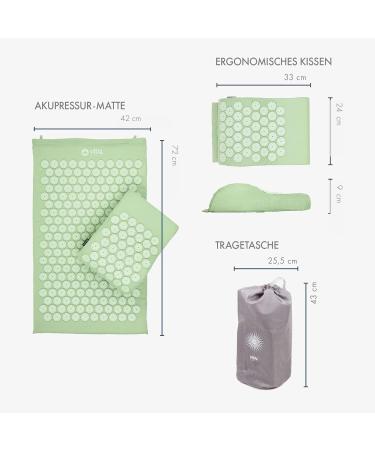 Bodhi Acupressure Set Vital - Acupressure Mat & Pillow for Self-Massage Relaxation & Blood Circulation - Pastel Green with Bag | International Shipping - Buy Online on GoSupps.com