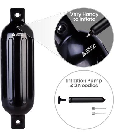 Leader Accessories Ribbed Boat Fender Bumper Pack of 4 - 3/8 Lines and Pump Included, Black, 4.5x16 - Twin Eyes Design - Buy Online on GoSupps.com
