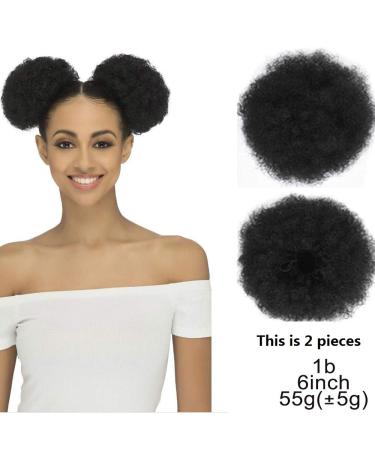 8 Inch Short Afro Puff Synthetic Hair Bun - Kinky Curly Drawstring Ponytail & Clip-In Extensions for Women - Color 1B - Buy Online on GoSupps.com