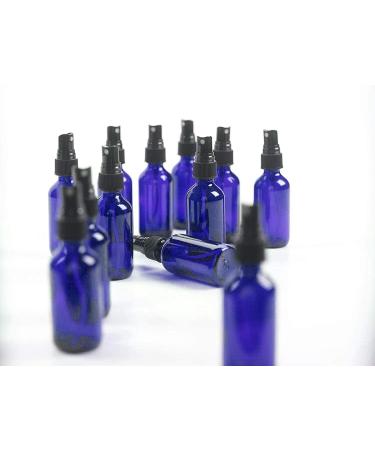 2oz Glass Spray Bottles for Essential Oils - Set of 12 Blue Bottles with Black Mist Tops - Buy Online on GoSupps.com