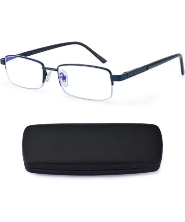 Madison Avenue Half Frame Reading Glasses for Men | Metal Blue Light Filter Rectangle Readers with Spring Hinges | 2.0x Magnification - Buy Online on GoSupps.com