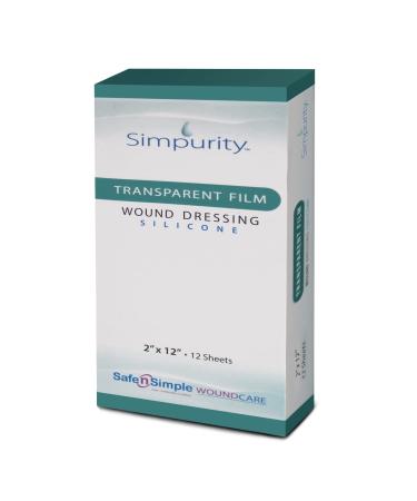 Simpurity Transparent Film Wound Dressing - 2"x12" Individual Pack - Silicone Medical Pads Wound Care - Transparent Adhesive Dressing Waterproof - Silicone Medical Supplies for Wound Care 2" x 12"
