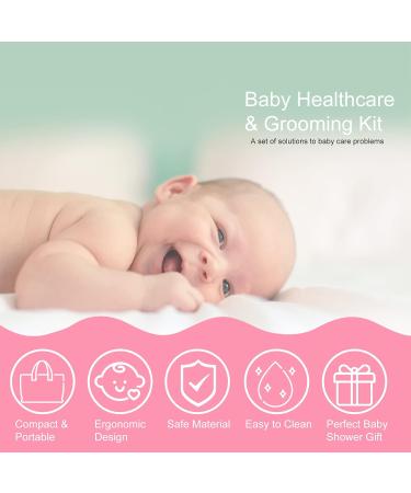 RoseFlower 12 in 1 Baby Grooming Kit - Newborn Healthcare Essentials for Nursery Boys Girls - Pink - Buy Online on GoSupps.com