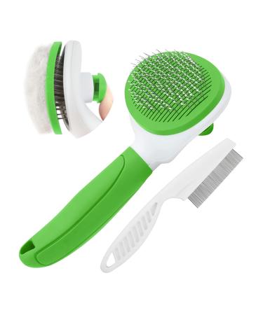Cat Brush for Shedding and Grooming Pet Self Cleaning Slicker Brush with Cat Hair Comb(Green)
