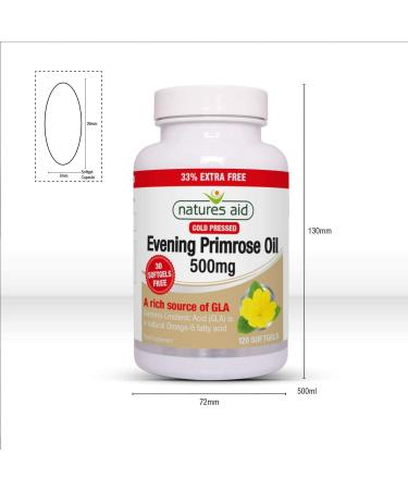Natures Aid Evening Primrose Oil 500mg Softgels - Cold Pressed Omega-6 GLA - 120ct - UK Made - Buy Online on GoSupps.com