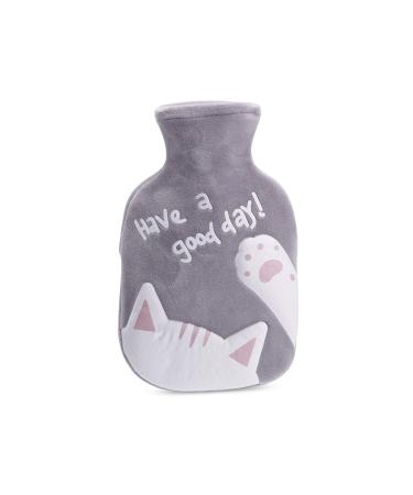 Bncxdc Hot Water Bottle Hot Water Bag Durable Rubber Mini Water Bag with Removable Cloth Cover Strong Sealing for Keep Warm Hands Neck Waist (CatGray 350ml) Cat-Gray