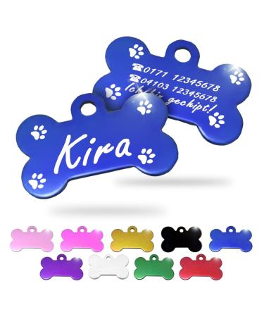 Ibera Gifts - Personalized pendants for small to medium -sized dogs and cats in bone shape - engraving dog brand collar dog neck band Name personalized dog (blue paws) paws blue