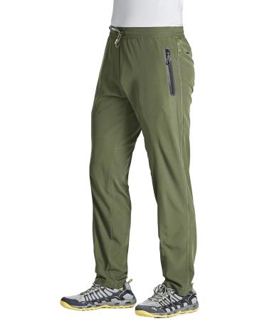 MAGCOMSEN Men's Pants Lightweight Quick Dry Hiking Fishing Running Workout Active Pants 2 Zipper Pockets Open Bottom Jogger Army Green 36