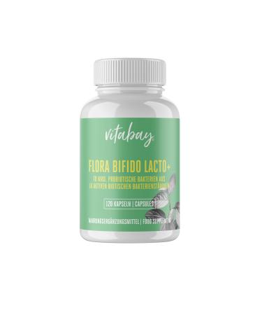 Vitabay Flora Bifido Lacto - 120 Vegan capsules - 14 active bacterial strains + zinc - intestinal bacteria capsules 70 billion biotic bacteria - intestinal bacteria probiotics capsules lactobacillus bifidobacteria 120 pieces (1 Pack)