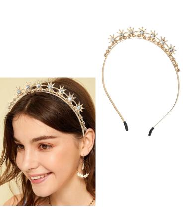 Zoestar Crystal Headband Gold Sparkly Star Headpiece Bridal Rhinestone Hair Hoop Beads Party Custom Hair Accessories for Women and Girls