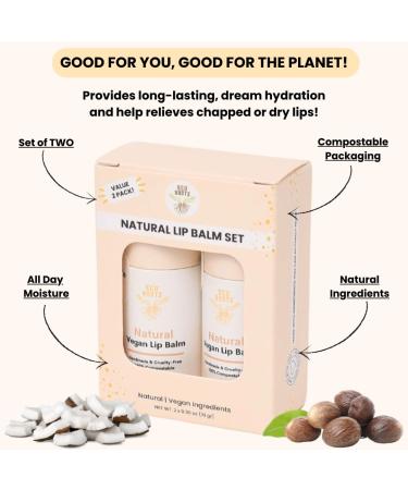 Natural Lip Balm 2 Pack - Organic and Vegan Lip Moisturizer Set - Cruelty-Free and Eco-Friendly - Plastic-Free with Compostable Packaging - Artfully Crafted in the USA Unscented - Buy Online on GoSupps.com