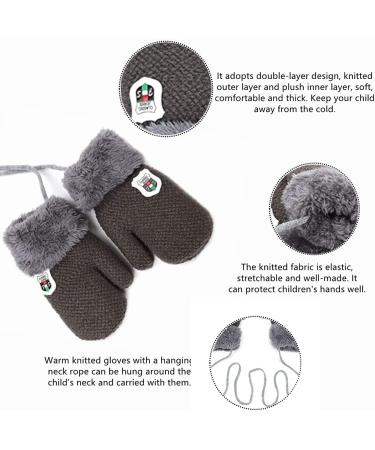 0-3Y Kids Knitted Mittens with Hanging Neck String Thicken Soft Plush Thermal Winter Warm Gloves Full Finger Cycling Biking Sports Gloves for Baby Infant Children Toddler Girls Boys Dark Gray - Buy Online on GoSupps.com