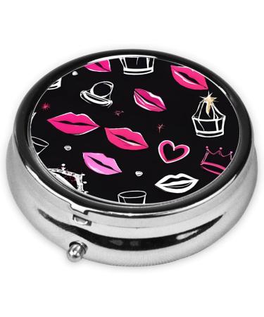 Buy Crown and Lips Round Pill Box - 3 Compartment Mini Decorative Travel Organizer | Portable Pocket Purse for Vitamins & Medicine - Black - Buy Online on GoSupps.com
