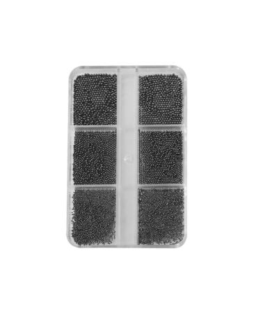 TQUXNGA 6 Grids/Box Professional Nail Art Stainless Steel Metal Caviar Nail Bead 3D Decoration Jewelry Accessories Black
