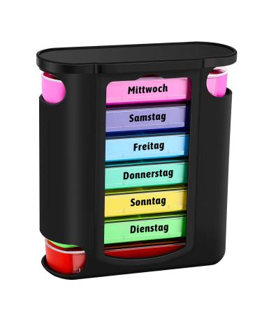 Collazoey Pill Box 7 Days drawers pills organizer travel tablet box with subjects for medication nutritional supplements vitamins (German version) color version Color