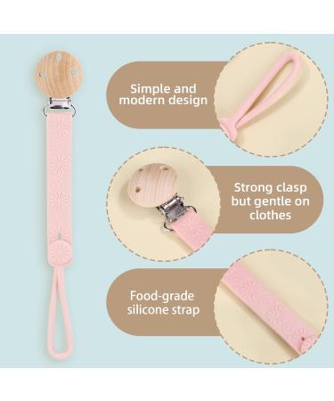Silicone Pacifier Clip 2 Pack with Wooden Clip for Teether Pacifiers - Pink Mint - Buy Online on GoSupps.com