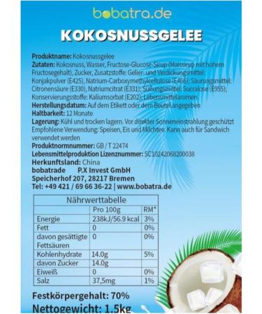 Nata de Coco Coconut Jelly 1.5 Kg - Perfect Topping for Bubble Tea Ice Cream & Cocktails | bobatra.de - Buy Online on GoSupps.com