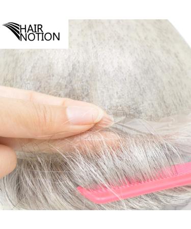 Buy Hairnotion Human Hair Wigs for Men - V-Loop Super Thin Skin Toupee 8x10 Inch Gray #1B80 - International Shipping Available - Buy Online on GoSupps.com