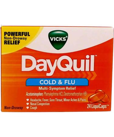 Vicks DayQuil Cold & Flu LiquiCaps 24/Box - Fast-Acting Relief - Buy Online on GoSupps.com