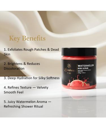 Luminous Care Watermelon Exfoliating Body Scrub Sea Salt Walnut & Pecan Shell Natural Exfoliant with Vitamin E Niacinamide & Trehalose Smoothes Brightens & Hydrates Skin 200 g Jar - Buy Online on GoSupps.com