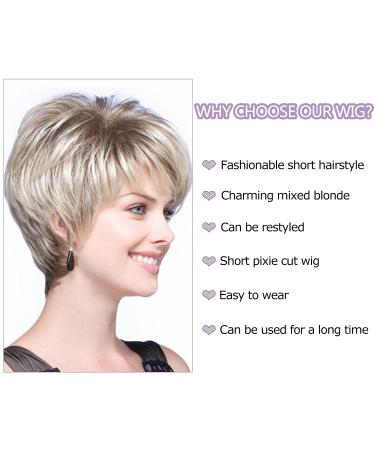 Short Blonde Pixie Cut Synthetic Wig for White Women - Natural Layered Short Hair Wig in Mixed Blonde Tones - Buy Online on GoSupps.com