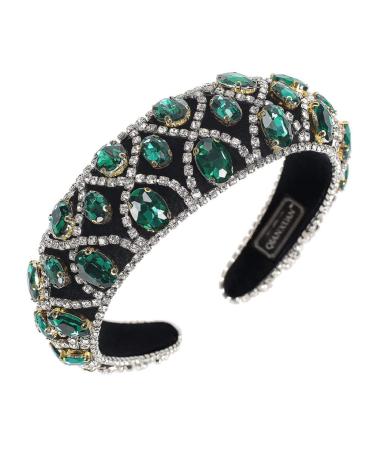 Beaupretty vintage baroque headband Strass wide hair mature bride hair band crystal wedding headwear headwear for girls wedding pagant green