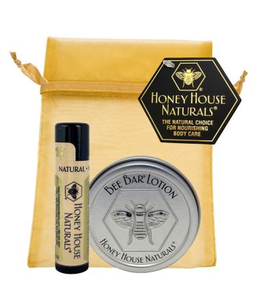 Honey House Naturals 2 Piece Gift Set All Natural Ultra Moisturizing Lotion Bar and Lip Butter Infused with Essential Oils Made in USA (Variant Name) Unscented 2 count (Pack of 1)